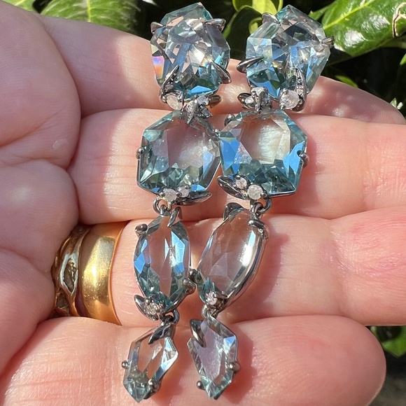 Alexis Bittar Jewelry - ALEXIS BITTAR FINE BLUE QUARTZ GRAY DIAMONDS LONG DROP DANGLE EARRINGS STATEMENT